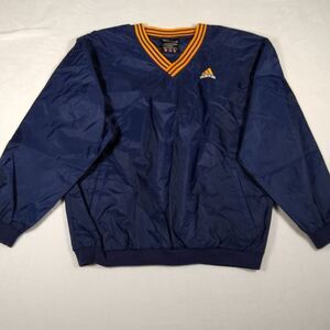 Vintage 80/90's Adidas LG V-Neck Pullover Windbreaker Jacket Blue/ Gold Trefoil